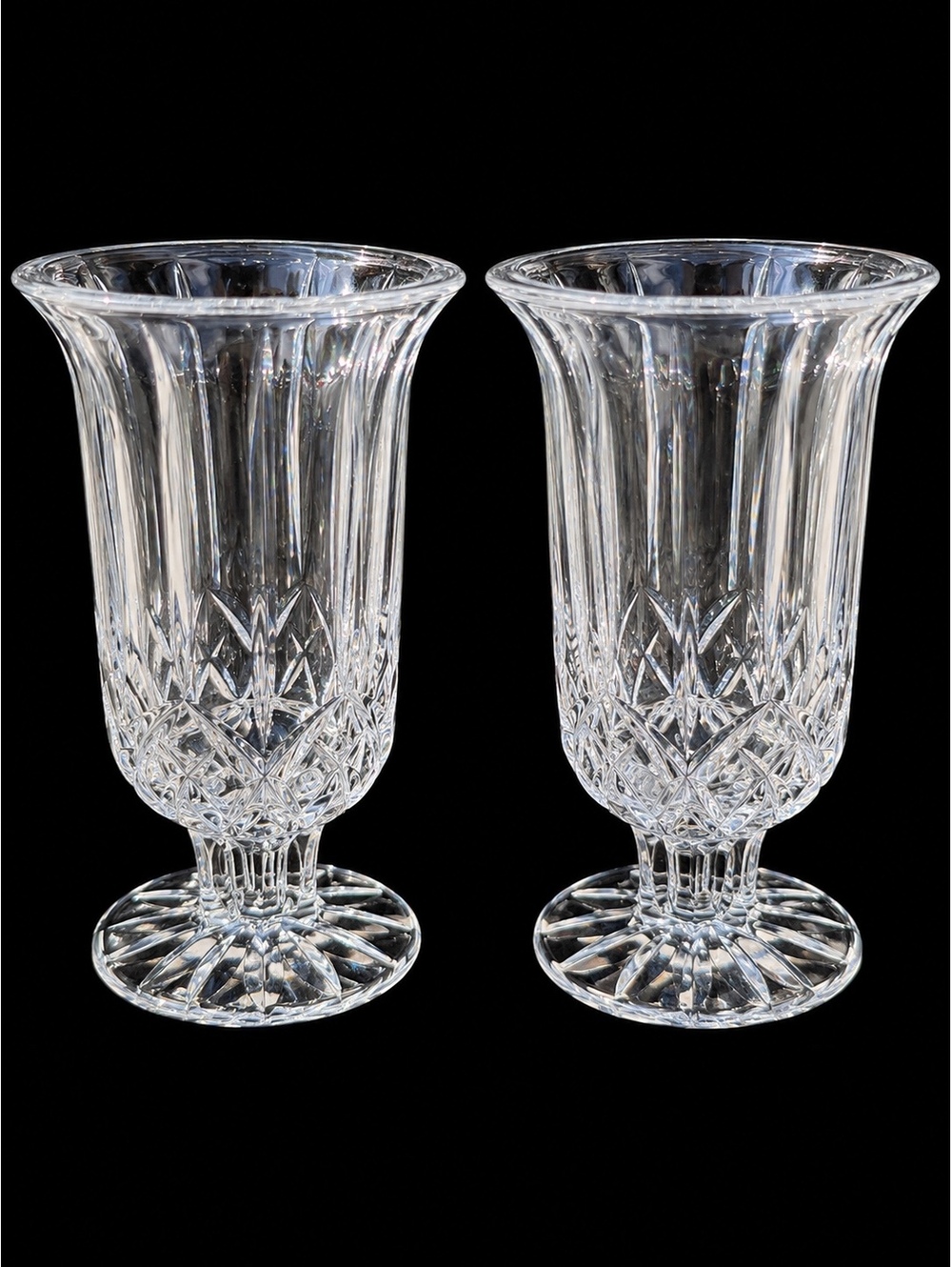 Pair Vintage DePlomb USA 24% Lead Crystal Hurricane Candle Holders